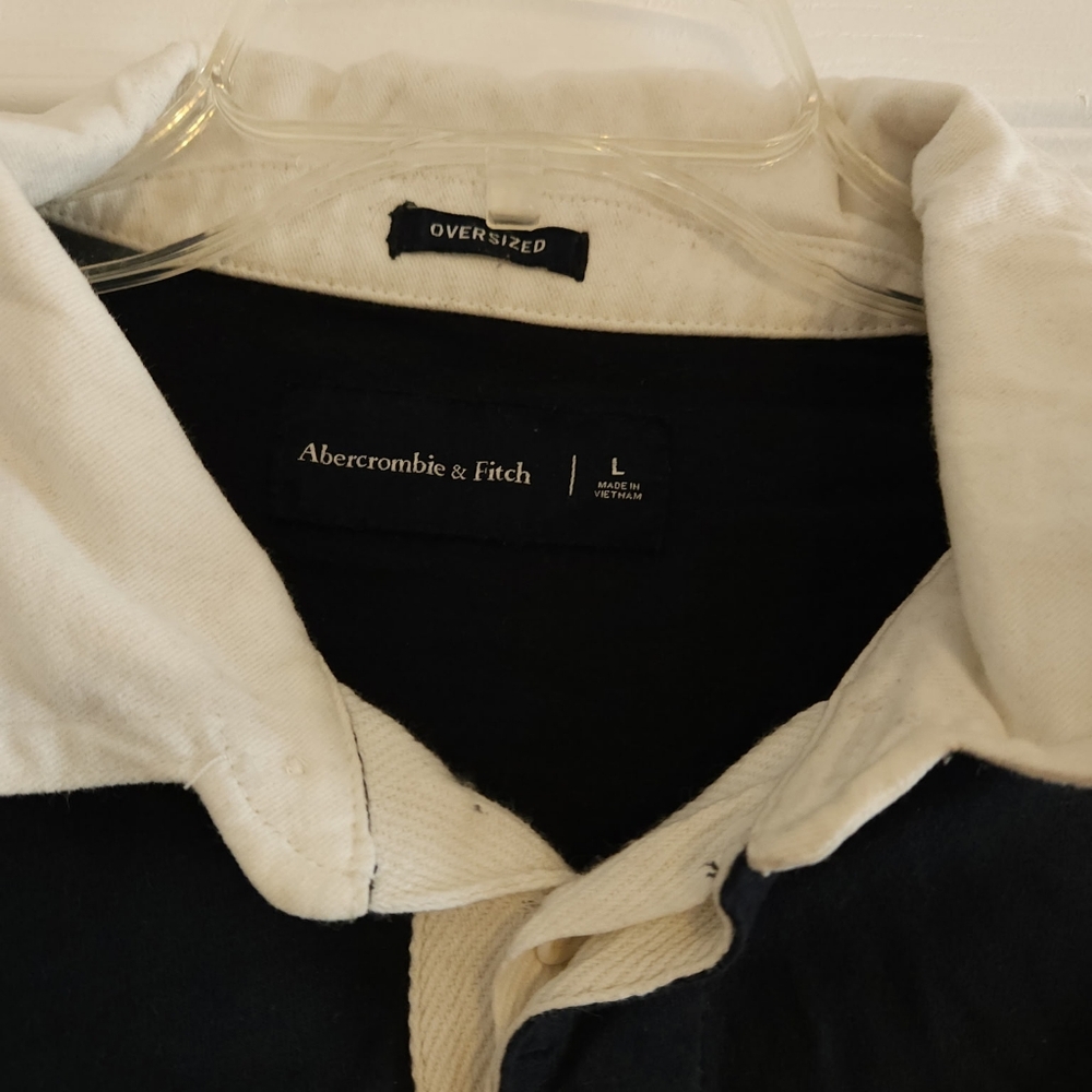 Abercrombie & Fitch Oversized Black and White Rugby Shirt - Picture 3 of 3